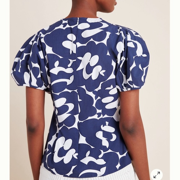 Anthropologie Womens Mignon Doo Angie Floral Print Poplin Top Blue XS - Picture 2 of 9